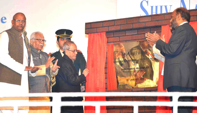 The President, Mr. Pranab Mukherjee dedicating to the Nation Shiv Nadar University, at Dadri, Gautam Buddha Nagar, in Uttar Pradesh on January 18, 2016. The Governor of Uttar Pradesh, Mr. Ram Naik is also seen.