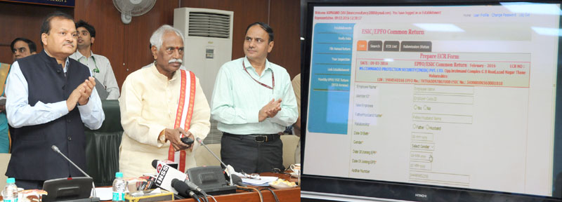 The Minister of State for Labour and Employment (Independent Charge), Mr. Bandaru Dattatreya launching the Common Registration Facility under 5 Labour Acts on e-biz Portal, integration of the Annual Return under Mines Act 1952 and common ECR for EPFO/ESIC with the Shram Suvidha Portal, in New Delhi on March 09, 2016. The Secretary, Ministry of Labour and Employment, Mr. Shankar Aggarwal is also seen.