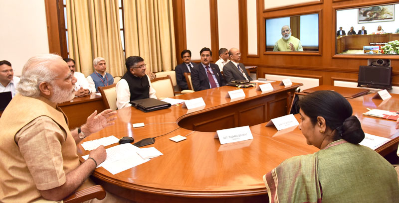The Prime Minister, Mr. Narendra Modi dedicates the second cross border transmission interconnection system between India and Bangladesh, through video conferencing, in New Delhi on March 23, 2016.