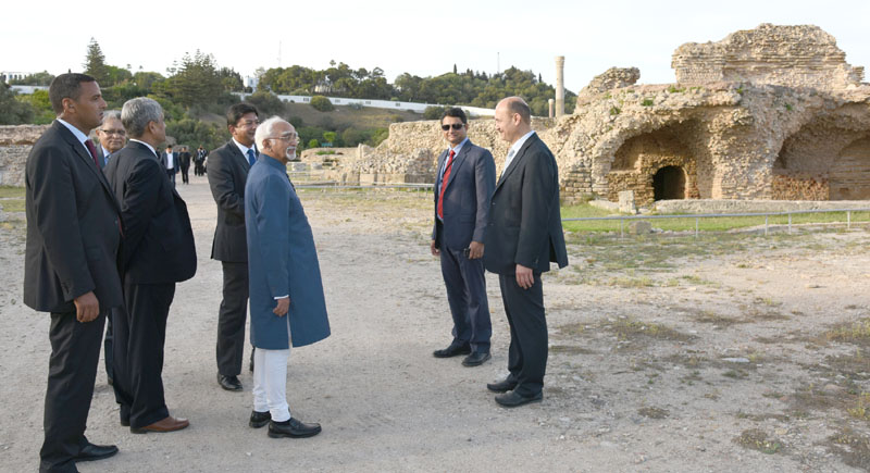 The Vice President, Mr. M. Hamid Ansari visiting the ancient historical city Carthage, a seaside suburb of Tunisia capital, Tunis on June 03, 2016. (File Photo)