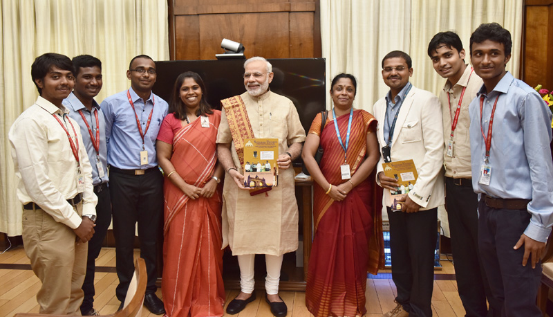 Team of students involved in building satellite “Sathyabama-sat” calls on the Prime Minister, Mr. Narendra Modi, in New Delhi on July 19, 2016.