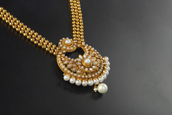 Indian Traditional Gold Necklace with White pearl